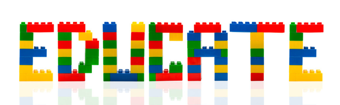 Educate word build from toy building blocks.