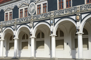 Fototapeta na wymiar Colonnade of Stables Courtyard (Stallhof) in Dresden, Saxony, Ge