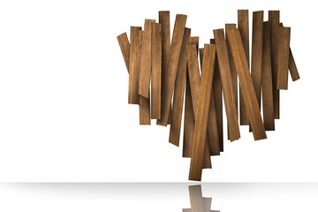 wood heart shape idea on white background