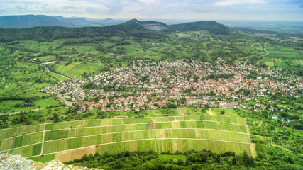 Fototapeta na wymiar Luftbild Landschaft mit Felder und Stadt in HDR