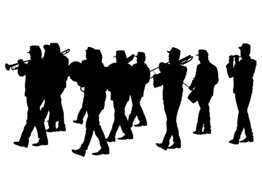 Men walking with a brass instrument