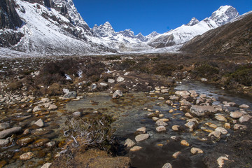 view of the Himalayas (Awi, Cholatse, Tabuche Peak) from Pherich