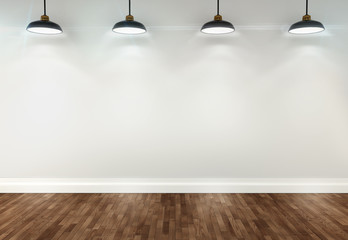 3d blank white room with ceiling lamps
