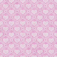 Pink and White Chevron Hearts Tile Pattern Repeat Background