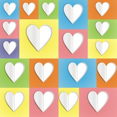 paper hearts on colour background
