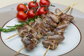 Grilled chicken hearts barbecue