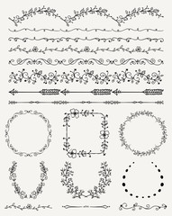 Hand Sketched Seamless Borders, Frames, Dividers, Branches