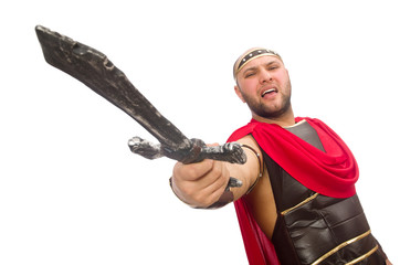 Gladiator with sword isolated on white