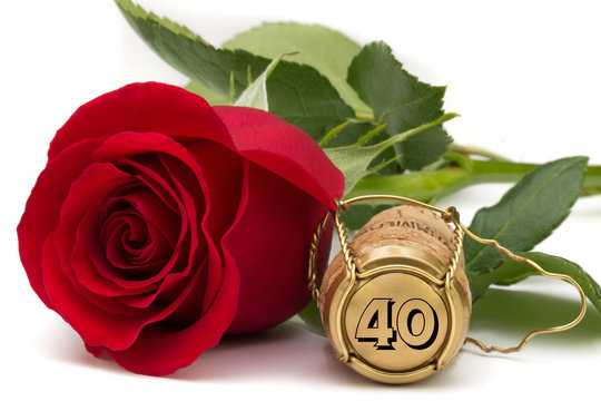 Rose mit Champagnerkorken jubiläum 40 Jahre