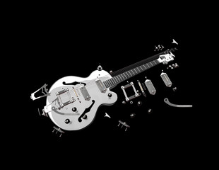 White electric guitar on black background for rock band