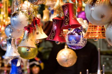 Christmas decorations of colored balls and bells