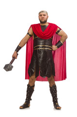 Gladiator with hammer isolated on white