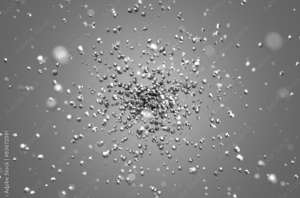 Poster abstract 3d rendering of low poly chaotic particles.