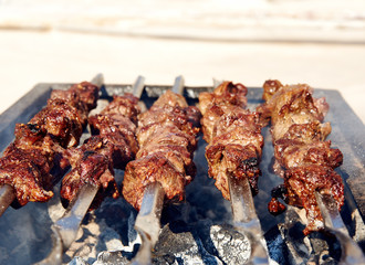 Barbecue skewers with meat