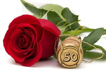Rose mit Champagnerkorken jubiläum 50 Jahre