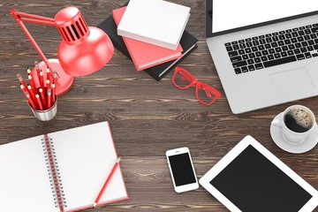 laptop and office stuff, workplace, top view