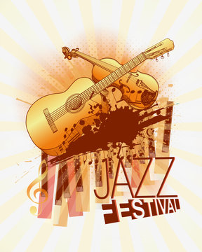 Jazz music festival with violin and guitar background template