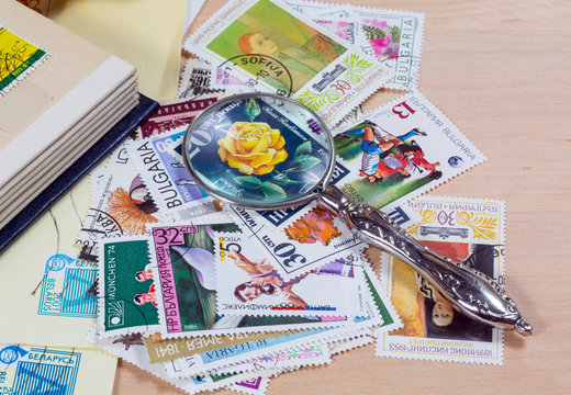 magnifier, postage stamps