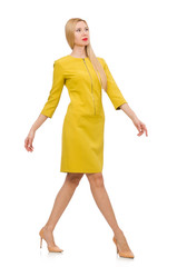 Pretty girl in yellow dress isolated on white