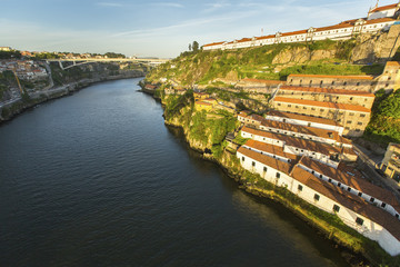 Fototapeta na wymiar View of Douro river from Dom Luiz bridge at Porto, Portugal.