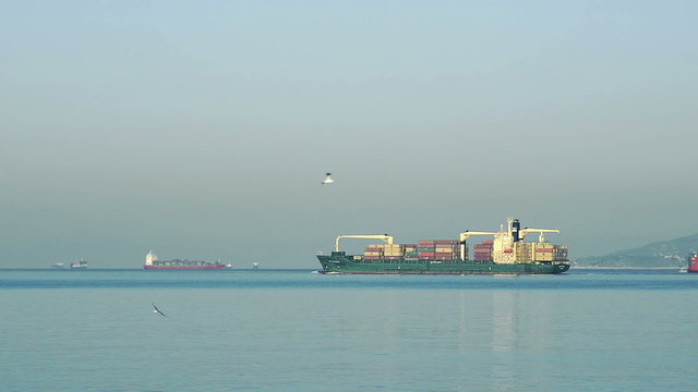 Cargo commercial ship, view