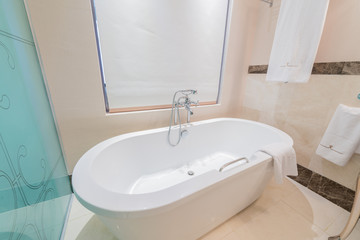 Modern bathroom interior with bathtub