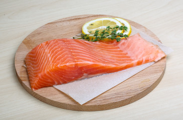 Salted Salmon on the wood background