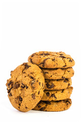 chocolate chip coockies, pille of five with one in side 