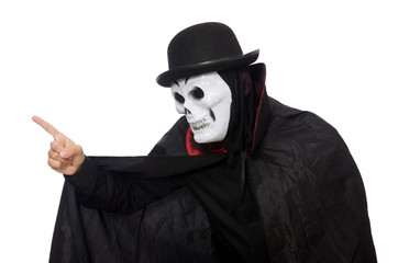 Man in horror costume with mask isolated on white