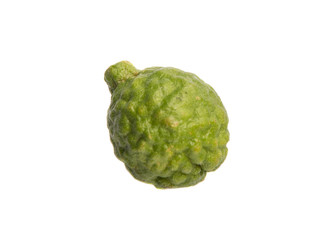 Kaffir or makrut lime over white background