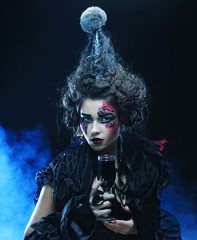 Young with with red wine 