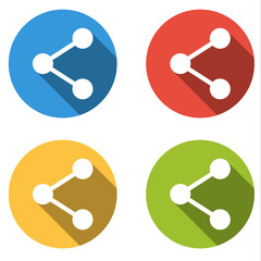 Collection of 4 isolated flat buttons for share