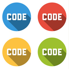 Collection of 4 isolated flat buttons with CODE text