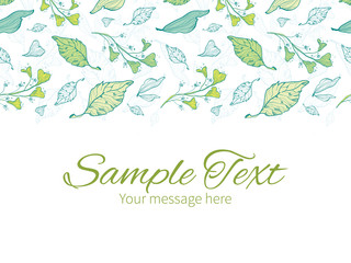 Vector lineart spring leaves horizontal border greeting card