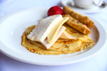 Pancake with cheese and ham