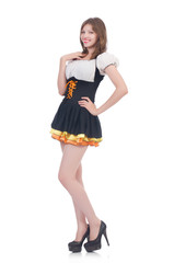 Girl in bavarian costume isolated on white