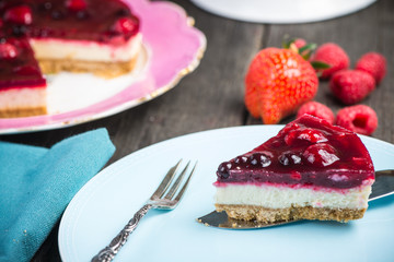 Homemade summer berries fruit cheesecake