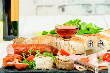 charcuterie plate with wine