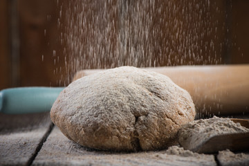 Fototapeta na wymiar Preparation of wholegrain dough for homemade bread