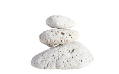 Stack of three pumice stones isolated on white background