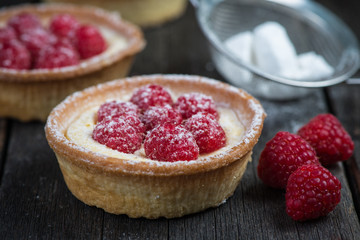 Traditional homemade fresh raspberry tart
