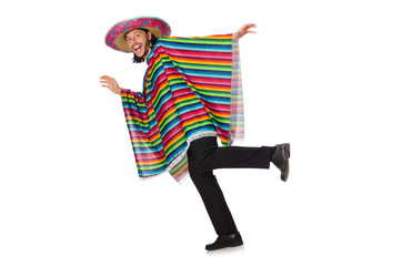 Handsome man in vivid poncho isolated on white