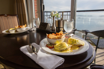 Eggs Benedict with an ocean view