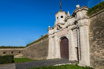 Fototapeta na wymiar Leopold gate and walls of New Fortress in Slovak town Komarno.