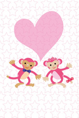 可愛いピンクの猿とハートのメッセージカード