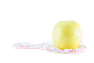  pear fruit with measurement isolated on white