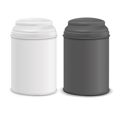 round tin packaging set in white and black