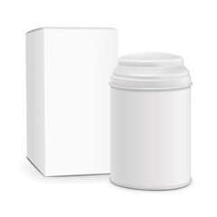 white round tin packaging with paper box