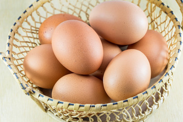 Eggs on wood background