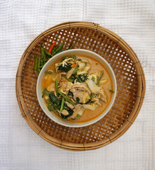 Homemade Thai style spicy vegetable with chicken soup
